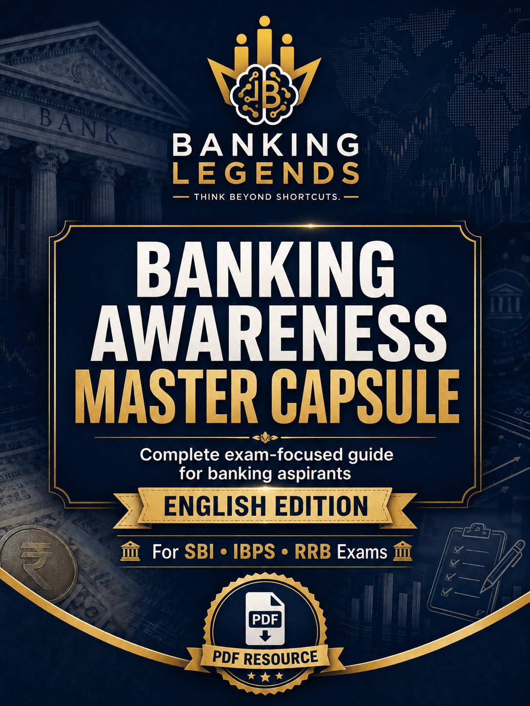 Banking Legends Banking Awareness Master Capsule 2026 English Edition cover in navy and gold, featuring the official Banking Legends logo, banking and finance graphics, and SBI, IBPS and RRB exam branding.